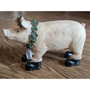 Pink Christmas Pig Sculpture Resin Rustic Farmhouse Country Holiday Decor